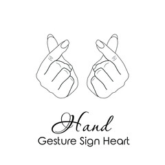 Heart Hand Gesture sign. Simple outline sketch Vector Illustration.