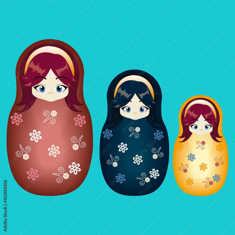 Wall mural Illustration vector cute matryoshka doll with colors and background for fashion design