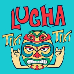 Illustration vector mexican wrestler pose and text with background for fashion design