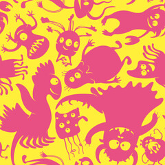 Funny monsters pattern/ Seamless background with funny cartoon monsters