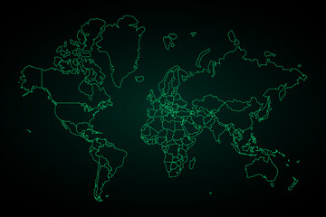 Map of World,Green map on dark background of map of World symbol for your web site design map. Vector illustration eps 10.