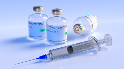 syringe with a coronavirus COVID-19 vaccine bottle 3D rendered image