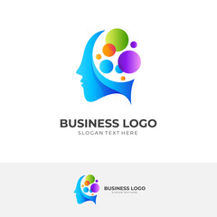 human think logo, human and brain, combination logo with 3d colorful style