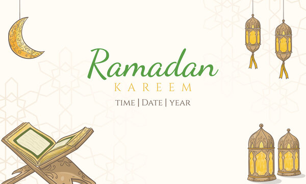 Happy Ramadan Kareem illustration with Hand drawn Islamic ornament