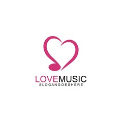 Love Music Logo Design Vector. Musical theme flat design template. Isolated on the white background