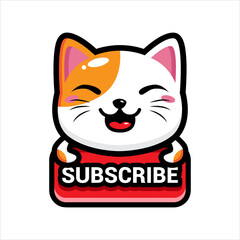 cute lucky cat cartoon vector design in subscribe text