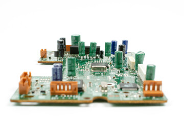 circuit board with electronic components close up