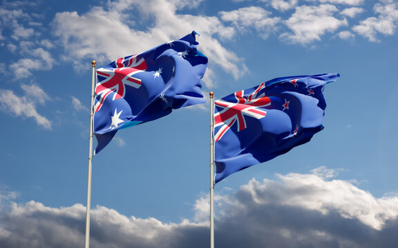 Flags of New Zealand and Australia.
