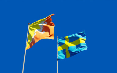 Flags of Sweden and Bhutan.