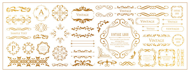 高級感のあるビンテージ調のフレームデザインセット　罫線　枠　ウエディング　ビンテージ　アンティーク