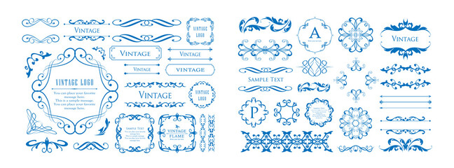 高級感のあるビンテージ調のフレームデザインセット　罫線　枠　ウエディング　ビンテージ　アンティーク
