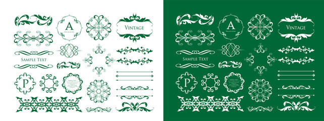 高級感のあるビンテージ調のフレームデザインセット　罫線　枠　ウエディング　ビンテージ　アンティーク