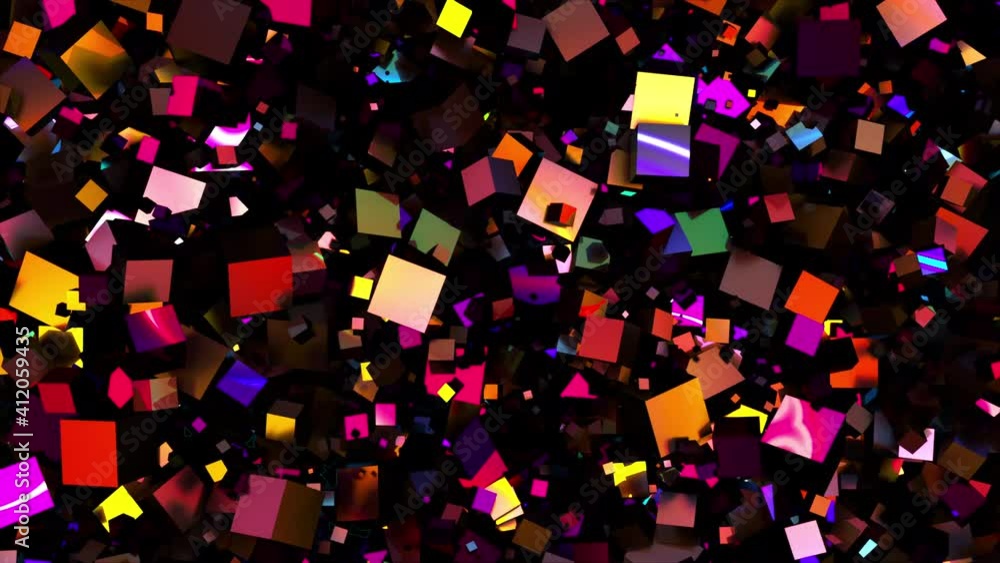 Aufkleber multicolored random cubes filling the screen, computer generated. 3d rendering neon technological ba