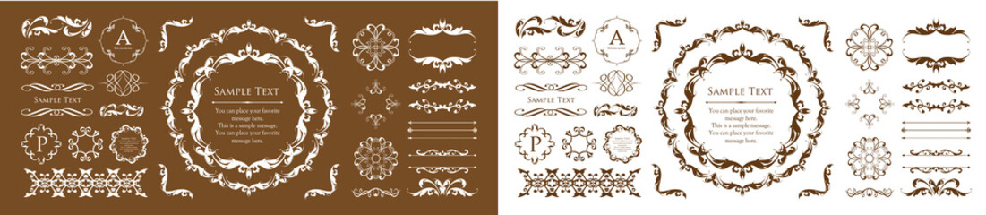 高級感のあるビンテージ調のフレームデザインセット　罫線　枠　ウエディング　ビンテージ　アンティーク