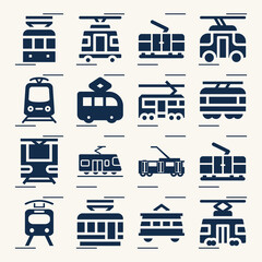Simple set of tram related filled icons.