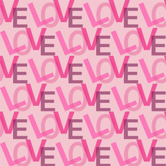 Love repeating text seamless pattern on a pink background