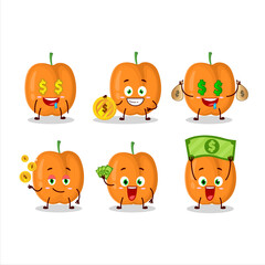 Apricot cartoon character with cute emoticon bring money