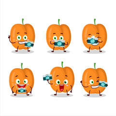 Photographer profession emoticon with apricot cartoon character