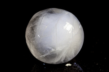 ice ball reflection on black background.
