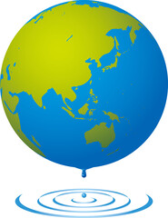 地球と波紋のイメージイラスト（雫）エコイメージ