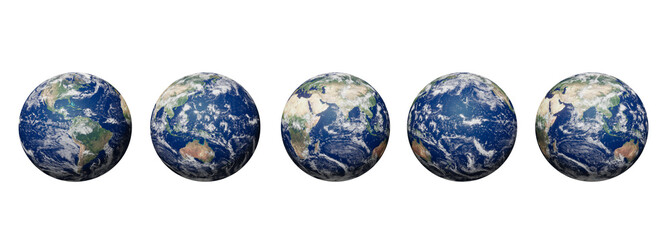 Set of Planet Earth isolated on white background with clipping path. Elements of this image furnished by NASA. 3d rendering