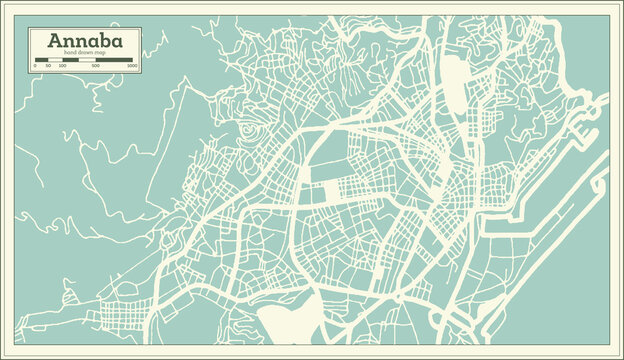 Annaba Algeria City Map in Retro Style. Outline Map.