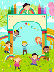 Obraz na płótnie Canvas Stickman Kids Education Nature Arch Illustration