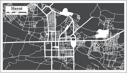 Herat Afghanistan City Map in Black and White Color in Retro Style. Outline Map.