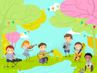 Obraz na płótnie Canvas Stickman Kids Perform Nature River Illustration