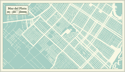 Mar del Plata Argentina City Map in Retro Style. Outline Map.