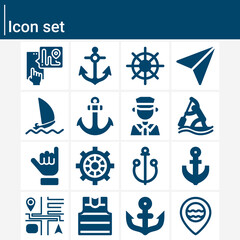 Simple set of sailing related filled icons.