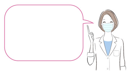 A woman doctor speaking with a speech baloon