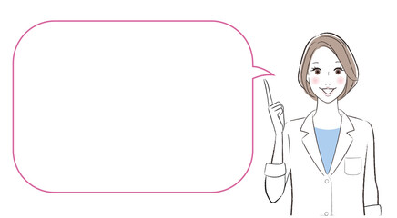 A woman doctor speaking with a speech baloon