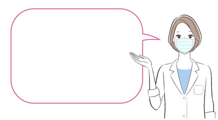 A woman doctor speaking with a speech baloon