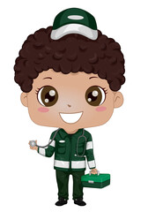 Kid Boy African Paramedic Stethoscope Illustration