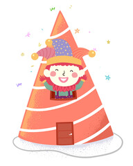 Kid Clown Costume Party Hat House Illustration