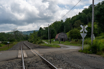 Railroad Crossing and Old Barn