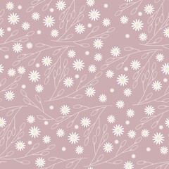 Floral seamless pattern. White daisies or daisies on a beige background. Endless patterns for textiles and fabrics, wrapping paper, packaging. Vector image. Flat style.