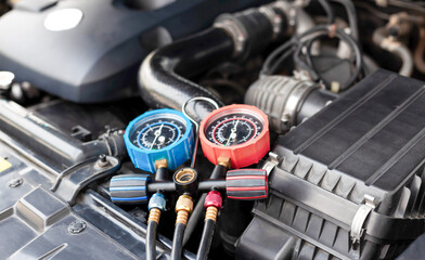 Car air conditioner check service, leak detection, fill refrigerant.Device and meter liquid cooling...