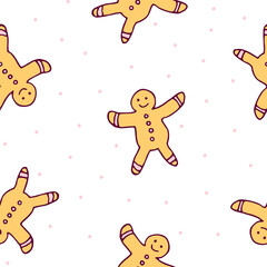gingerbread men semless pattern.Seamless pattern with gingerbread man on white background.Cute gingerbread man pattern isolated on white background.Repetitive gingerbread man cookies for fabric, paper