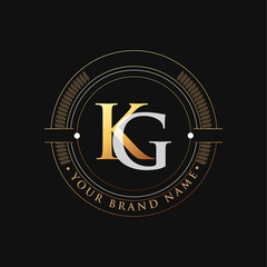 initial letter logo KG gold and white color, with stamp and circle object, Vector logo design template elements for your business or company identity.