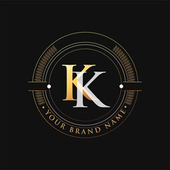 initial letter logo KK gold and white color, with stamp and circle object, Vector logo design template elements for your business or company identity.