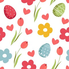 Easter pattern with tulips bouquet and eggs vector