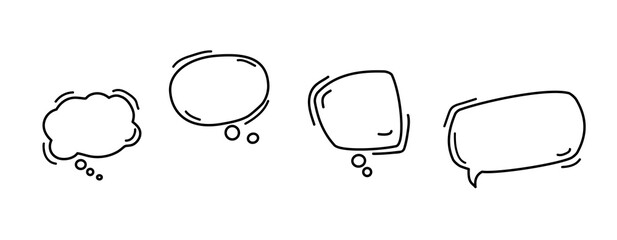Fototapeta premium Dialog speech bubbles on white background. Black Speech bubble line icons. Hand drawn doodle. mobile technology. Vector illustration.
