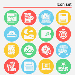 16 pack of discs  filled web icons set