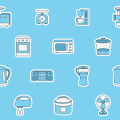 Home machines - Vector color background (seamless pattern) of microwave, oven, refrigerator, vacuum, blender, kettle and other appliances for graphic design