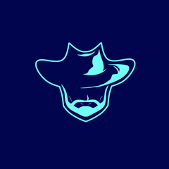 American bandit cowboy logo line pop art potrait colorful design with dark background. Abstract vector illustration.