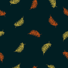 Fototapeta na wymiar Vector seamless pattern of tropical fern leaves on dark green. Beautiful print with exotic plants. Botanical design of fabrics, wallpapers for natural cosmetics, perfumes, women's products.