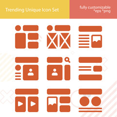 Simple set of wireframe related filled icons.