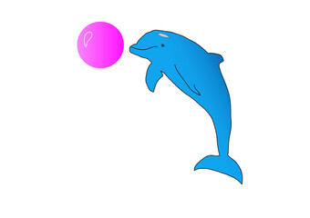 Pink dolphin jumping on ball